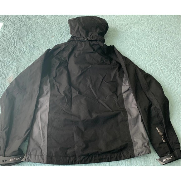 KILLTEC TECHNICAL OUTDOOR HOODED JACKET, GIRLS 10, BLACK WITH PINK/GREY TRIM - Picture 5 of 12